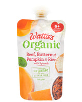 Wattie's Organic Baby Food 6+ months - Beef, Butternut Pumpkin, Rice & Spinach (120g) - Organics.ph
