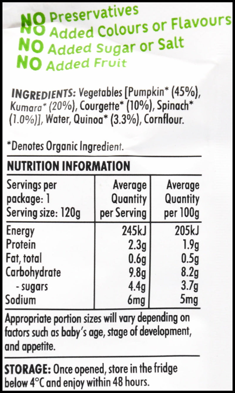 Wattie's Organic Baby Food 6+ months - Pumpkin Kumara (Camote) & Courgette w/ Quinoa (120g) - Organics.ph