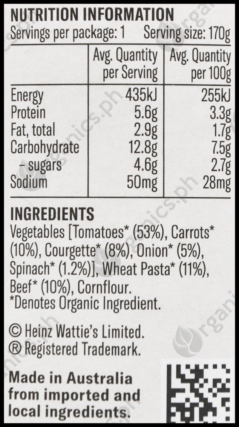 Wattie's Organic Baby Food 8+ Months - Macaroni Beef Bolognese (170g) - Organics.ph