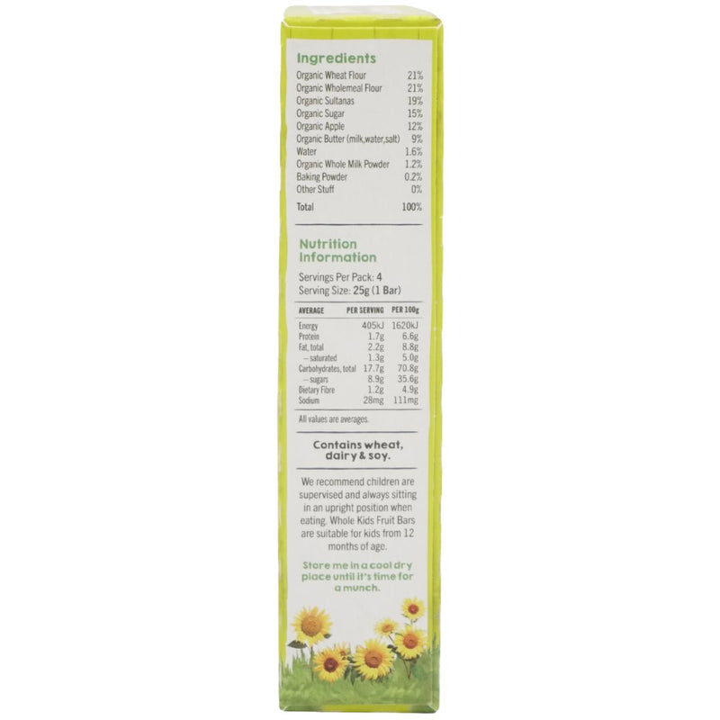 Whole Kids Organic Baby Snacks 12+ months Fruit Bars - Apple & Sultana (100g) - Organics.ph