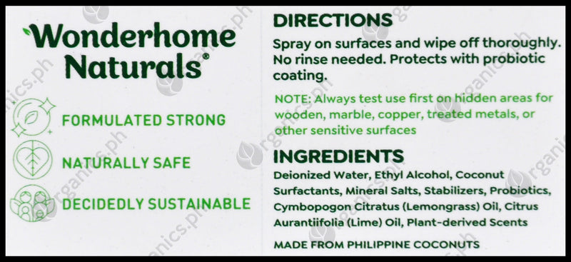 Wonderhome Naturals All-Purpose Surface Cleaner - Dayap Lime & Lemongrass (300ml) - Organics.ph