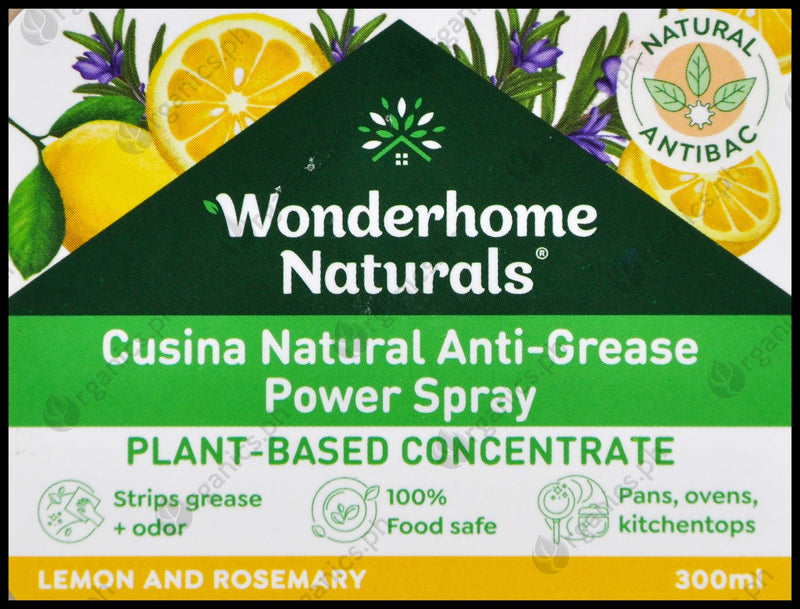 Wonderhome Naturals Cusina Kitchen Anti-Grease Power Spray - Lemon & Rosemary (300ml) - Organics.ph
