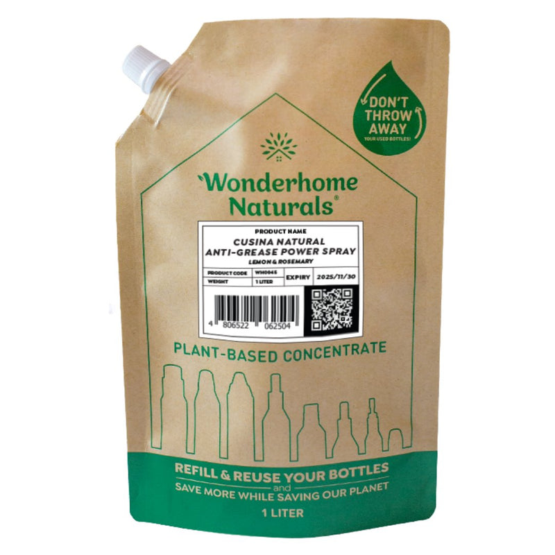 Wonderhome Naturals Cusina Kitchen Anti-Grease Power Spray - Lemon & Rosemary - Refill Pack (1 Liter) - Organics.ph
