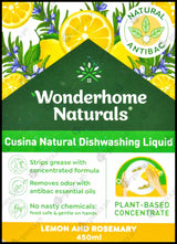 Wonderhome Naturals Cusina Kitchen Dishwashing Liquid - Lemon & Rosemary (450ml) - Organics.ph