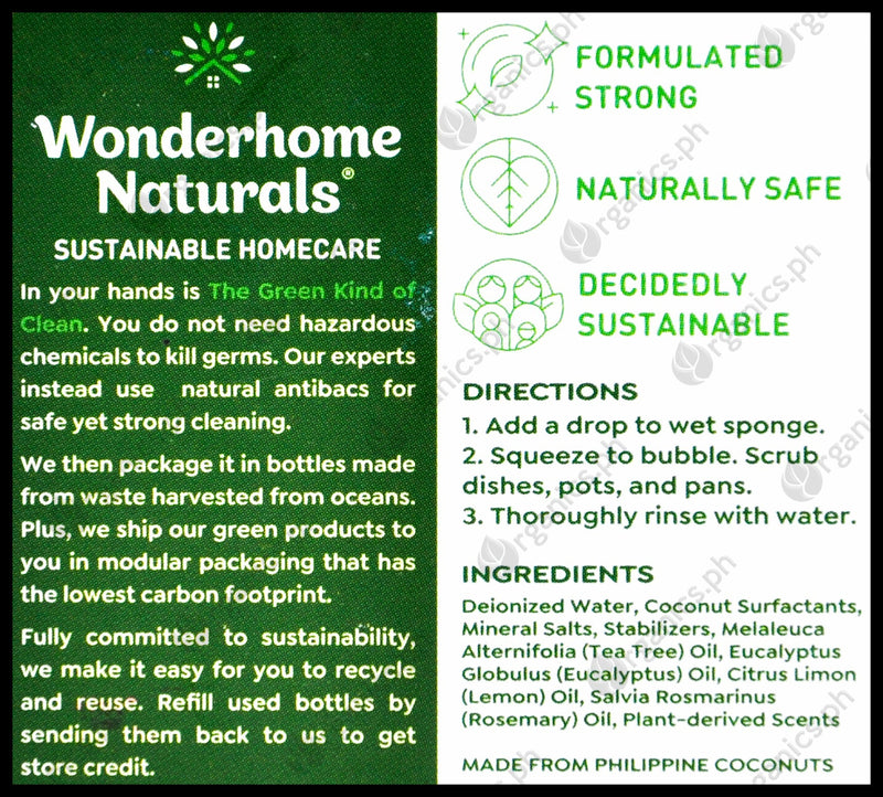 Wonderhome Naturals Cusina Kitchen Dishwashing Liquid - Lemon & Rosemary (450ml) - Organics.ph