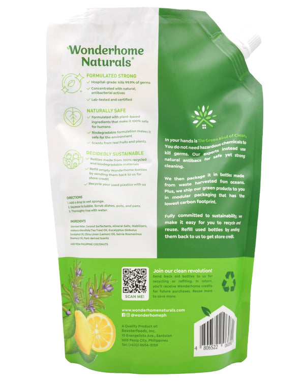 Wonderhome Naturals Cusina Kitchen Dishwashing Liquid - Lemon & Rosemary (800ml) - Organics.ph