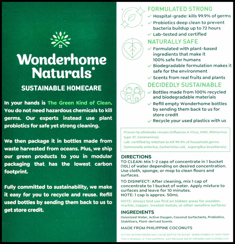 Wonderhome Naturals Germ Kill All-Purpose Cleaner - Pine & Citrus Rind (1500ml) - Organics.ph