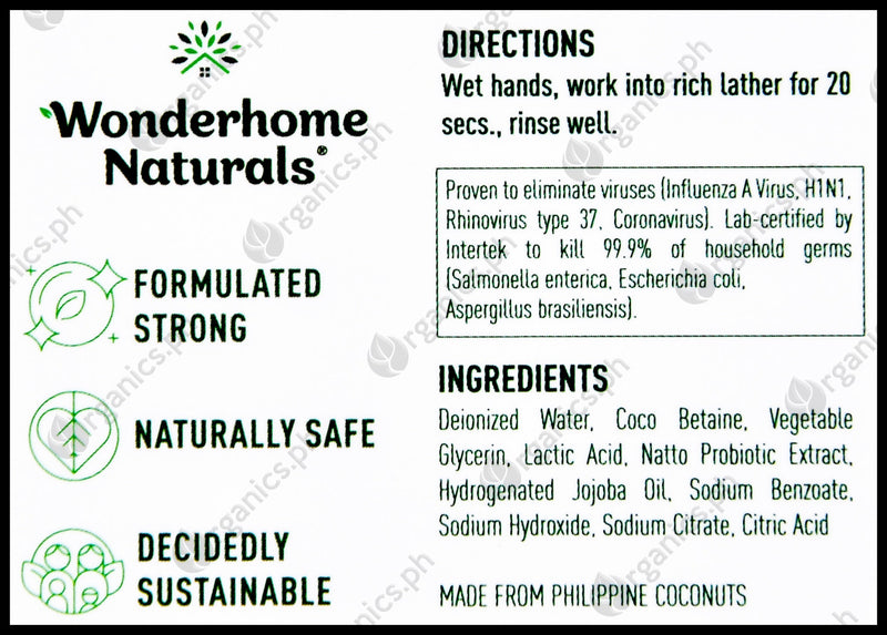 Wonderhome Naturals Hypoallergenic Hydrating Hand Wash (450ml) - Organics.ph