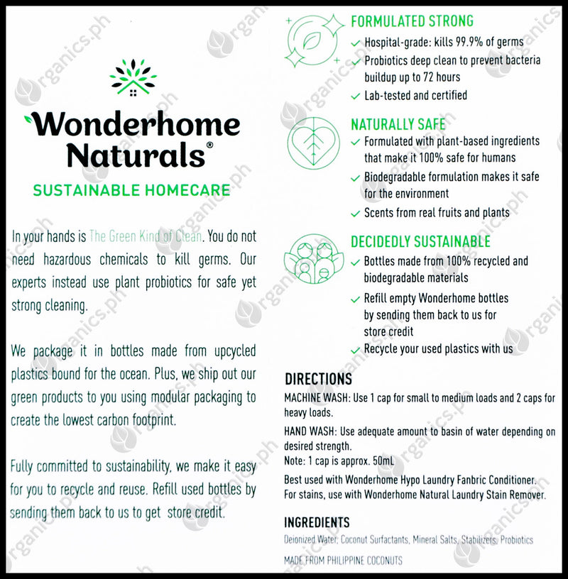 Wonderhome Naturals Hypoallergenic Laundry Detergent - Liquid (1500ml) - Organics.ph