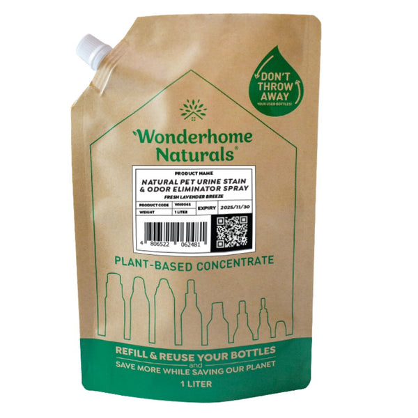 Wonderhome Naturals Pet Urine Stain & Odor Eliminator - Fresh Lavender Breeze - Refill Pack (1 Liter) - Organics.ph