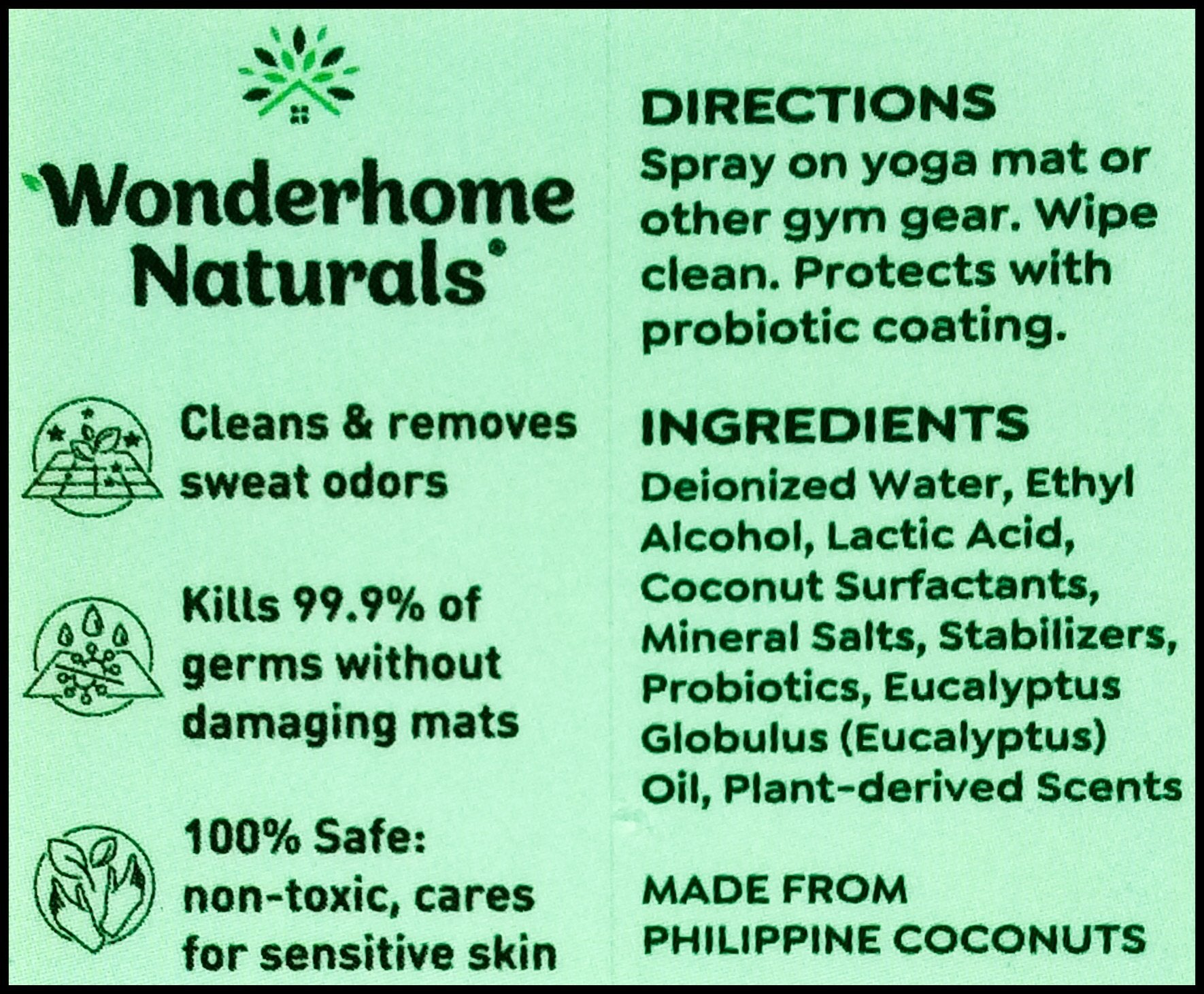 Wonderhome Naturals Yoga Mat Cleaner Organic Eucalyptus Oil (165ml)